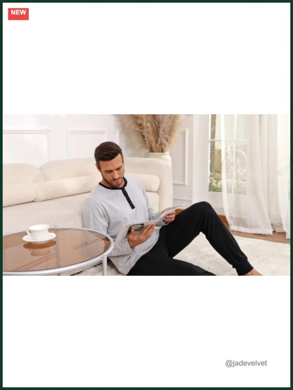 100% Cotton Men's Pajama Set with Henley Neckline 2-Piece Sleep Lounge Set